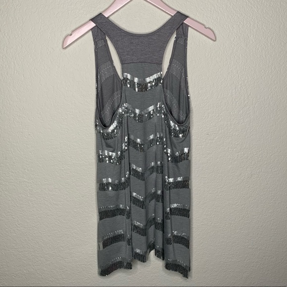 ZOA Grey and Silver Sequin Chevron Striped Tank - Picture 5 of 6